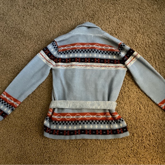 Genuine Vintage 1970’s VanCort Blue Patterned Cardigan, Original Belt, Boho, Fab - Picture 6 of 10